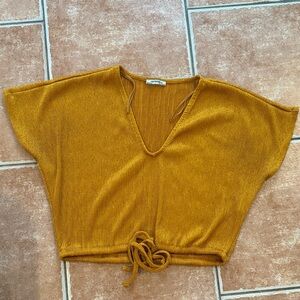 Zara Mustard V-Neck Knit Blouse